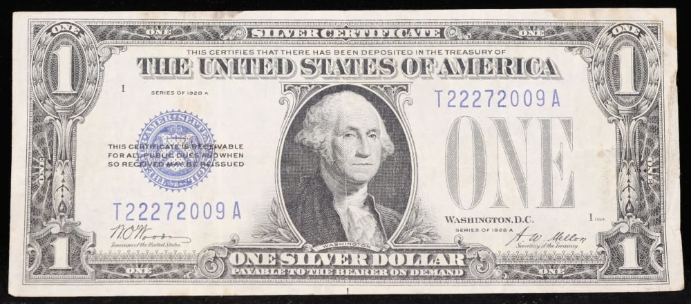 1928A $1 Blue Seal Silver Certificate "Funnyback" Grades Choice AU - 2