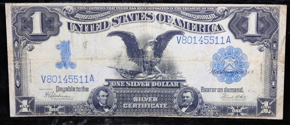 1899 $1 large size Silver Certificate "Black Eagle" Grades xf Signatures Speelman/White - 2
