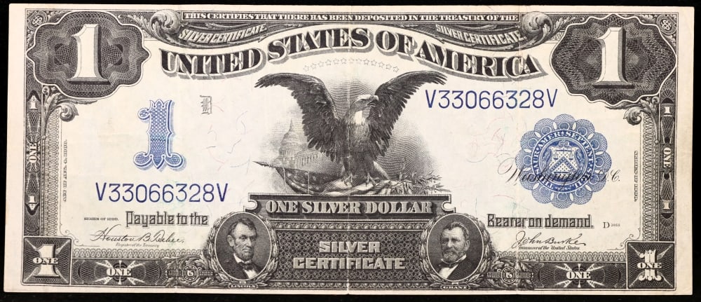 1899 $1 large size Silver Certificate "Black Eagle" Grades Choice AU Signatures Teehee/Burke - 2