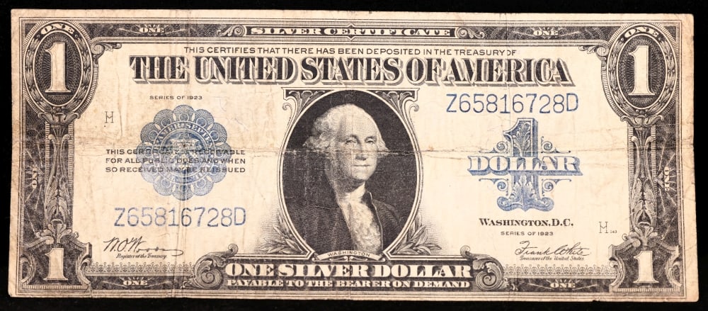 1923 $1 large size Silver Certificate Grades vf+ Signatures Woods/White - 2