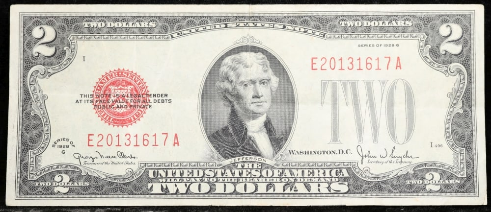 1928G $2 Red Seal United States Note Grades Choice AU/BU Slider - 2