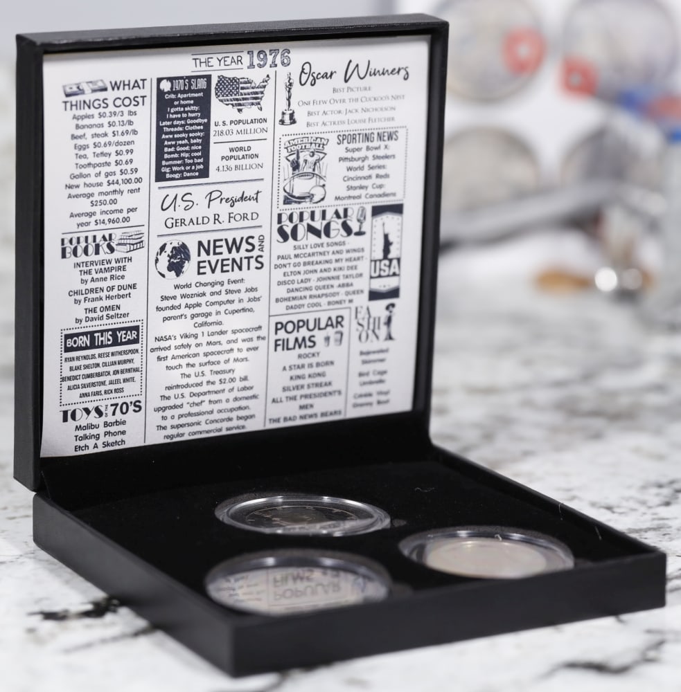 Complete 3 PC. 1976 Bicentennial Kennedy Half Dollar 50c set In Custom Box W/ Special Backer Card... - 3