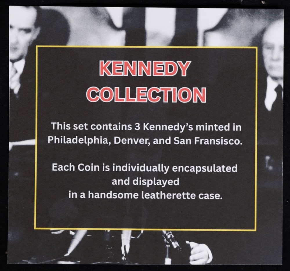 Complete 3 PC. 1977 Kennedy Half Dollar 50c set In Custom Box W/ Special Backer Card BU & Proof C... - 7