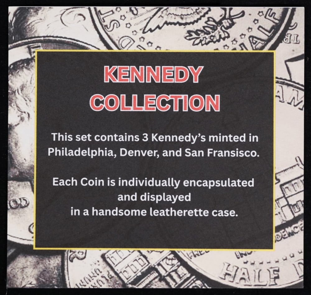 Complete 3 PC. 1989 Kennedy Half Dollar 50c set In Custom Box W/ Special Backer Card BU & Proof C... - 7