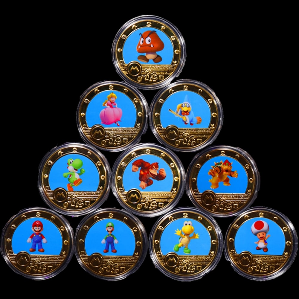 10 Coin Super Mario World Gold Plated Round Collection In Custom Box W/ Special Backer card - 4