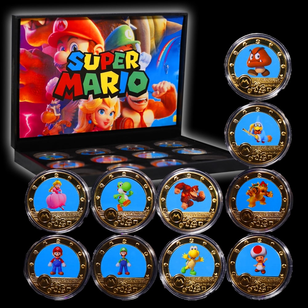 10 Coin Super Mario World Gold Plated Round Collection In Custom Box W/ Special Backer card - 5