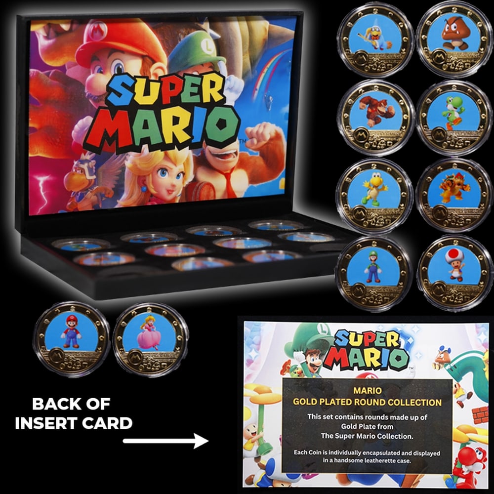 10 Coin Super Mario World Gold Plated Round Collection In Custom Box W/ Special Backer card - 6