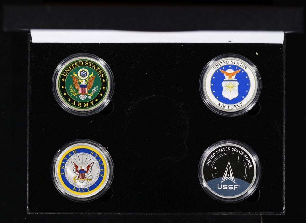 4 Coin Armied Forces Silver Plated Round Collection Army, Navy, Air Force, Space Force In Custom ... - 2