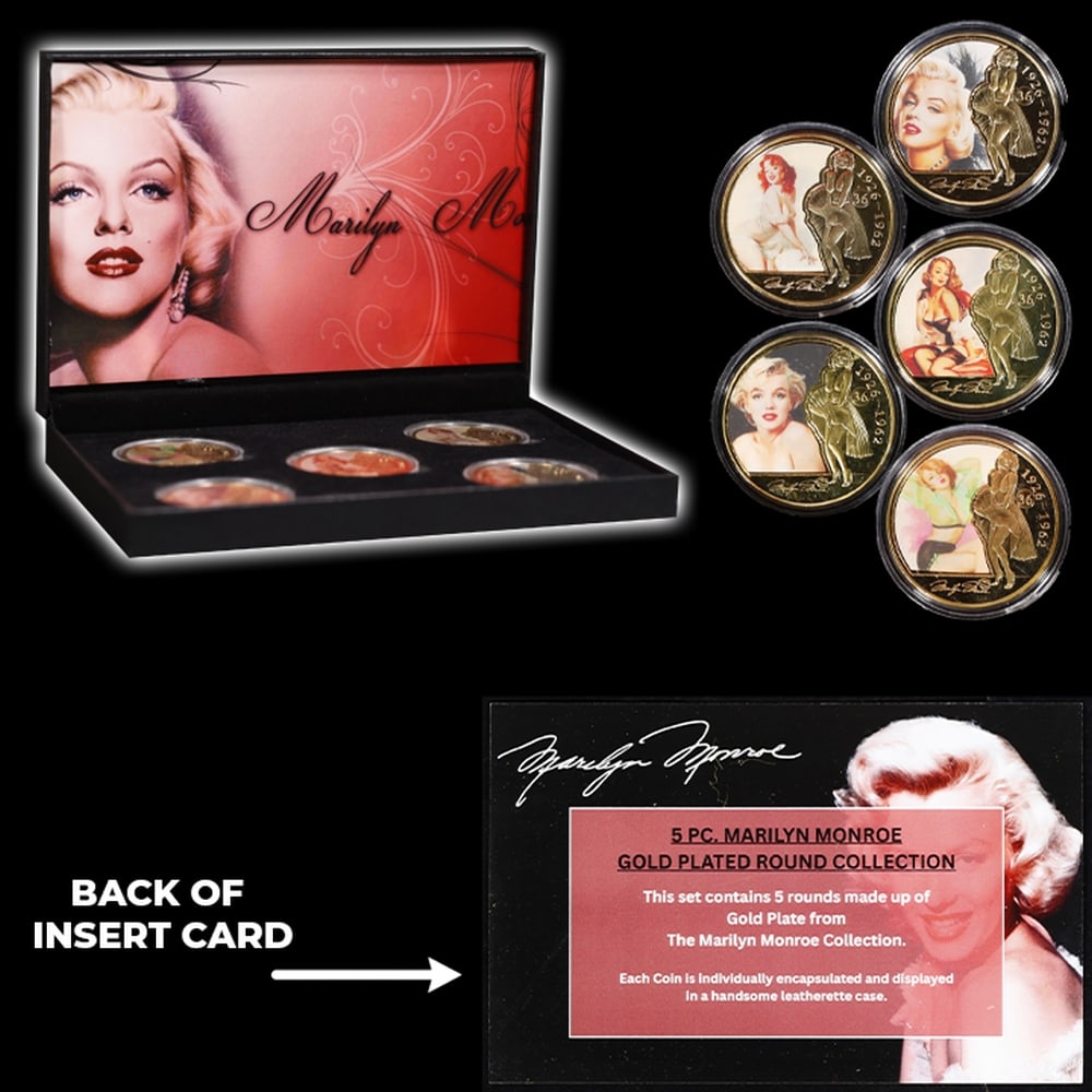 5 Coin Marilyn Monroe Gold Plated Round Collection Pop Culture Icon - 5