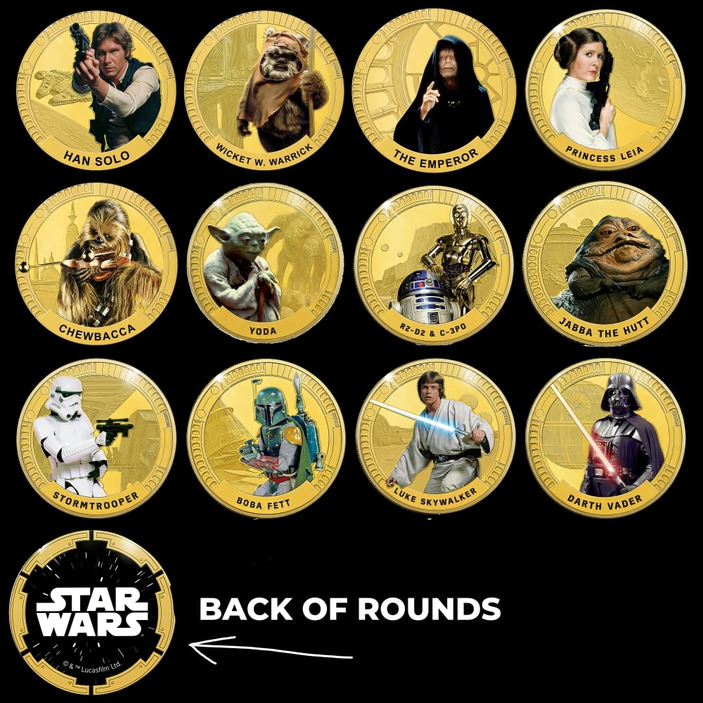 Limited Edition 12 PC Star Wars The original Trilogy Gold Plated Collection In Custom WOODEN Box W/ - 2
