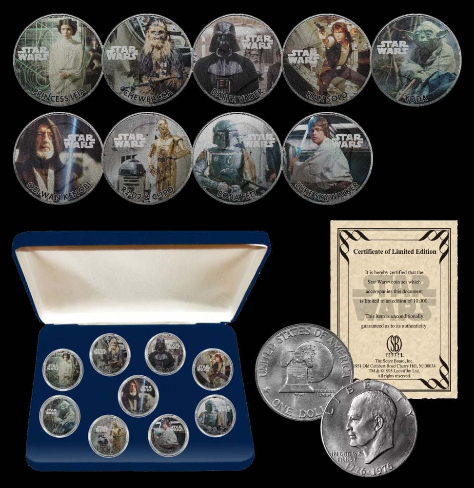 1995 STAR WARS 9 Coin Limited Edtion Official 1976 Scoreboard Inc, Bicentennial Eisenhower Dollar... - 2
