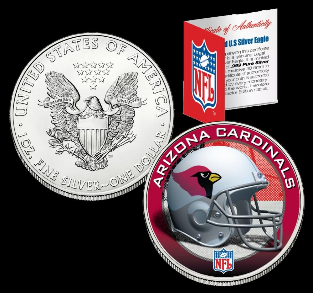 Arizona Cardinals Official NFL Team Colorized 1oz Silver Eagle $1 w/ COA Other Toy - 2
