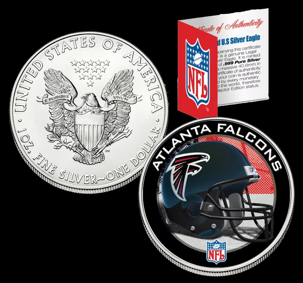Atlanta Falcons Official NFL Team Colorized 1oz Silver Eagle $1 w/ COA Other Toy - 2