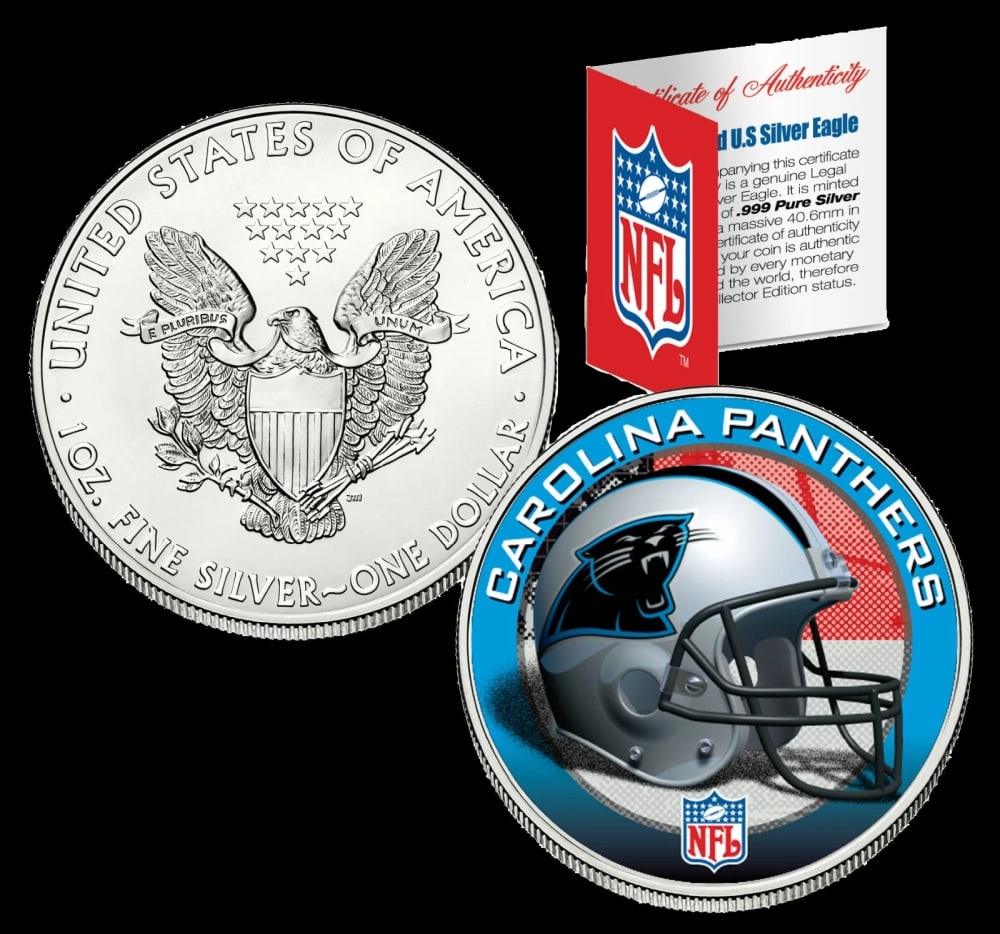 Carolina Panthers Official NFL Team Colorized 1oz Silver Eagle $1 w/ COA Other Toy - 2