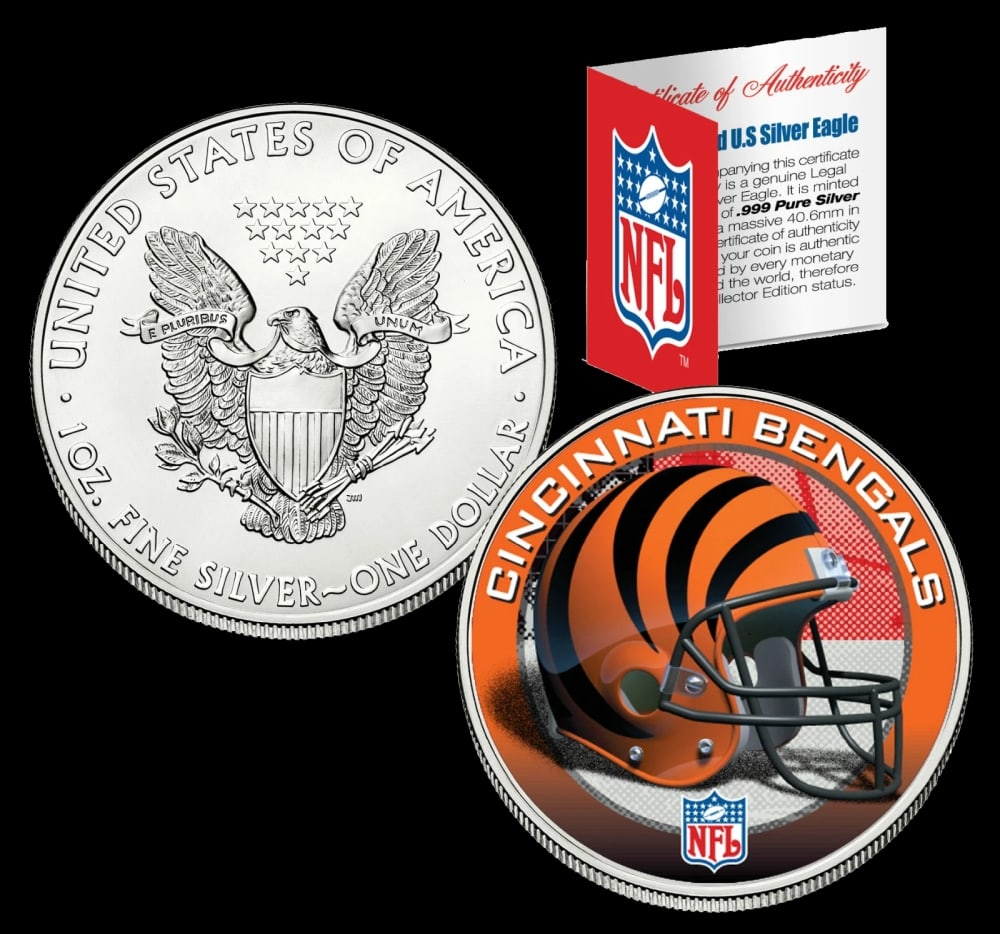 Cincinnati Bengals Official NFL Team Colorized 1oz Silver Eagle $1 w/ COA Other Toy - 2