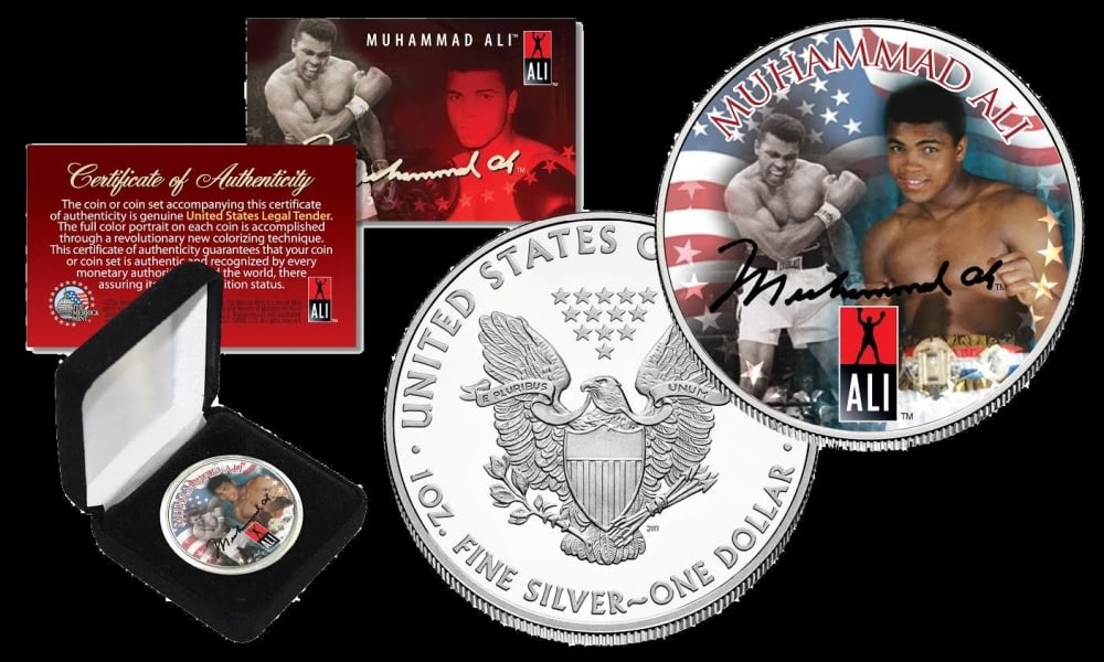 Colorized Muhammad Ali Officially Licensed 1oz Silver Eagle $1 Coin in Deluxe Box Other Toy - 2