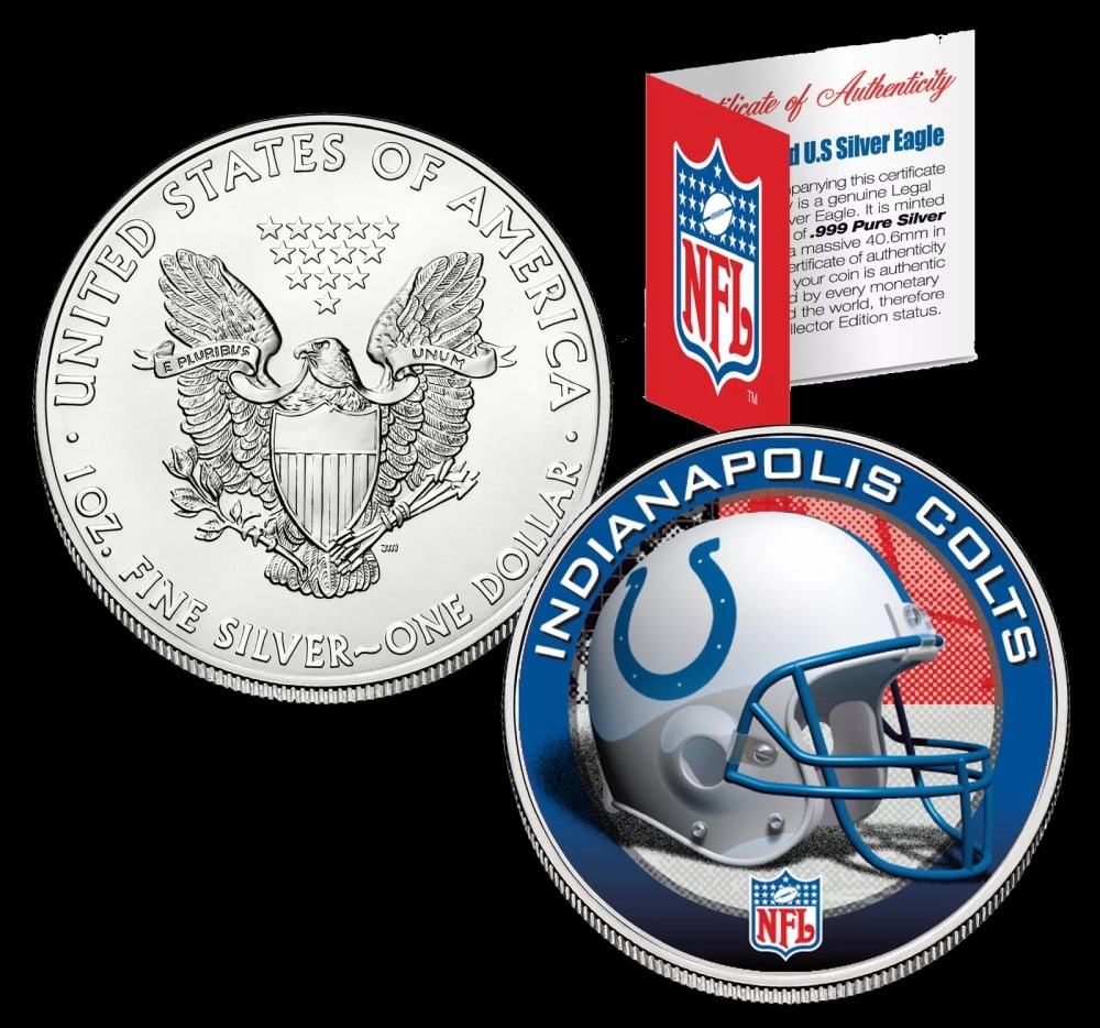 Indianapolis Colts Official NFL Team Colorized 1oz Silver Eagle $1 w/ COA Other Toy - 2