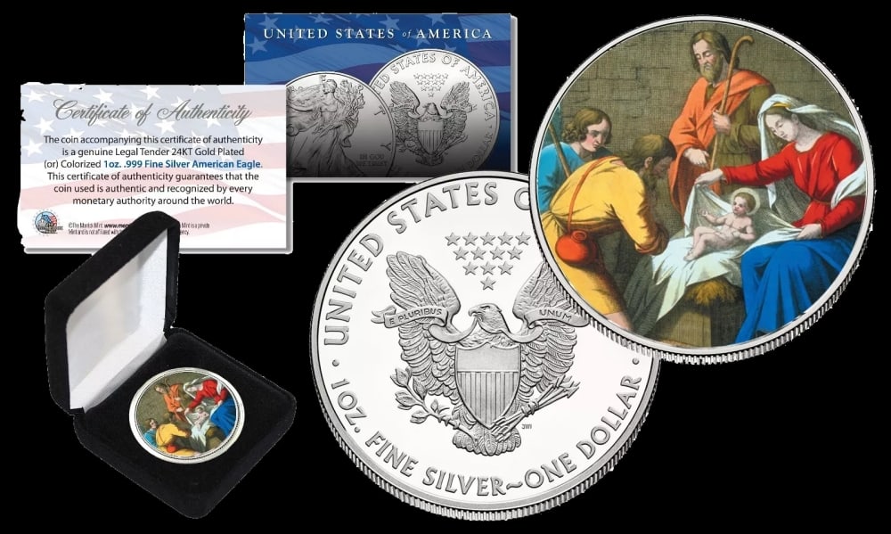 Jesus Christ - Birth Colorized 1oz .999 Fine Silver Eagle $1 w/ Display Box & COA Other Toy - 2