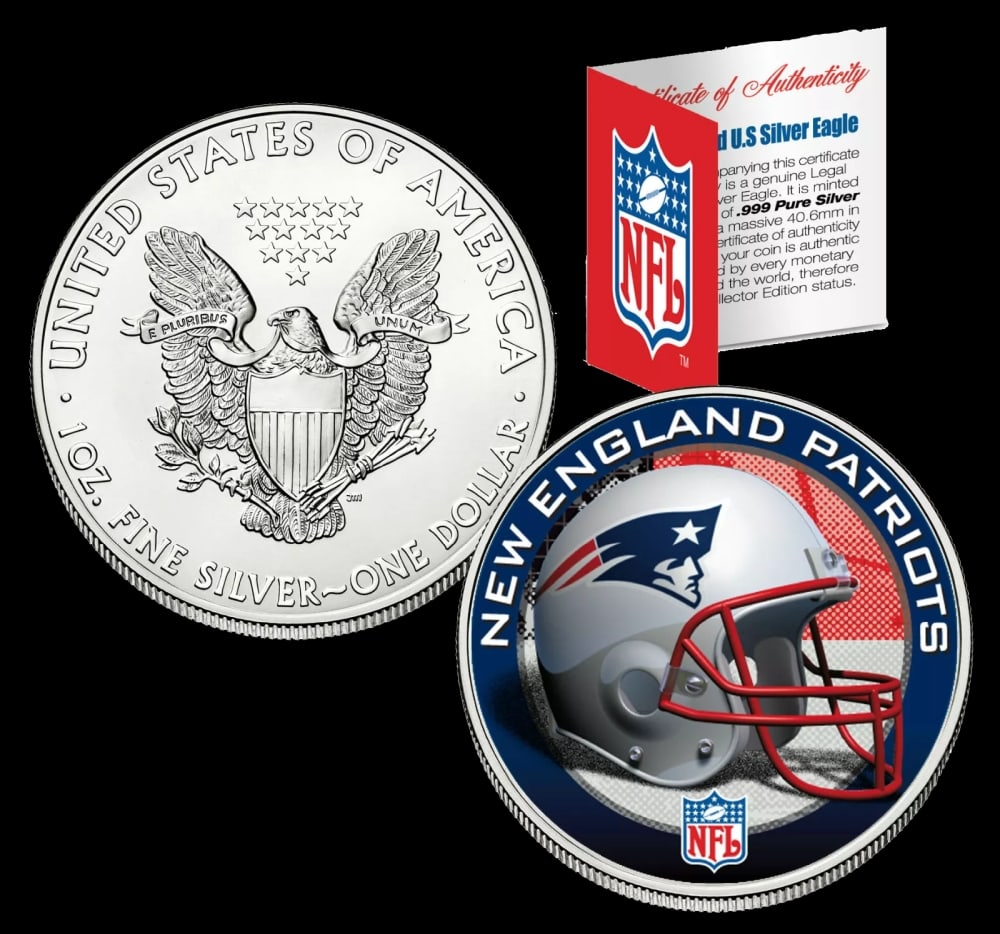 New England Patriots Official NFL Team Colorized 1oz Silver Eagle $1 w/ COA Other Toy - 2