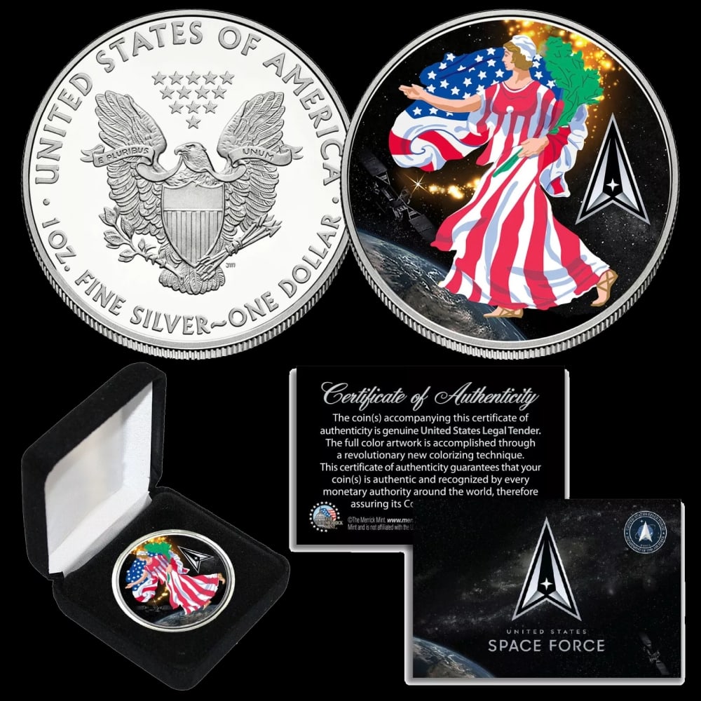 US Space Force USSF & Lady Liberty Americana 1oz Pure .999 Fine Silver Eagle $1 w/ Box & COA Othe... - 2