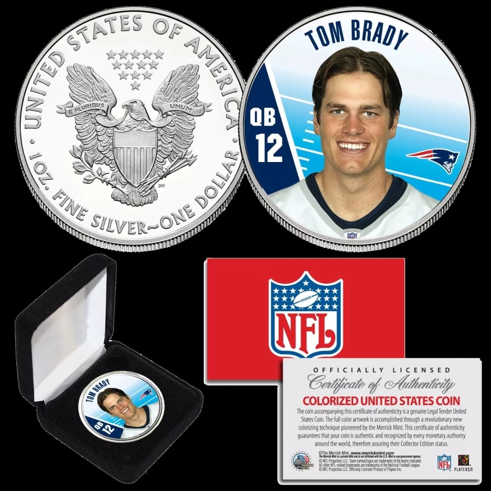 Young Tom Brady New England Patriots NFL 1oz Silver Eagle $1 w/ Display Box & COA Other Toy - 2