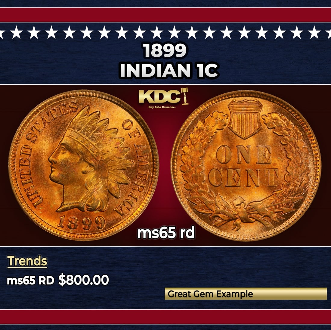 1899 Indian Cent 1c Grades ms65 rd: 1899 Indian Cent 1c Grades ms65 rd.