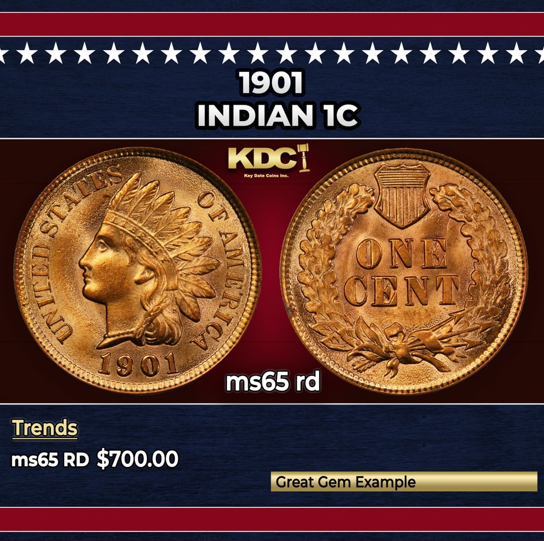 1901 Indian Cent 1c Grades ms65 rd: 1901 Indian Cent 1c Grades ms65 rd.