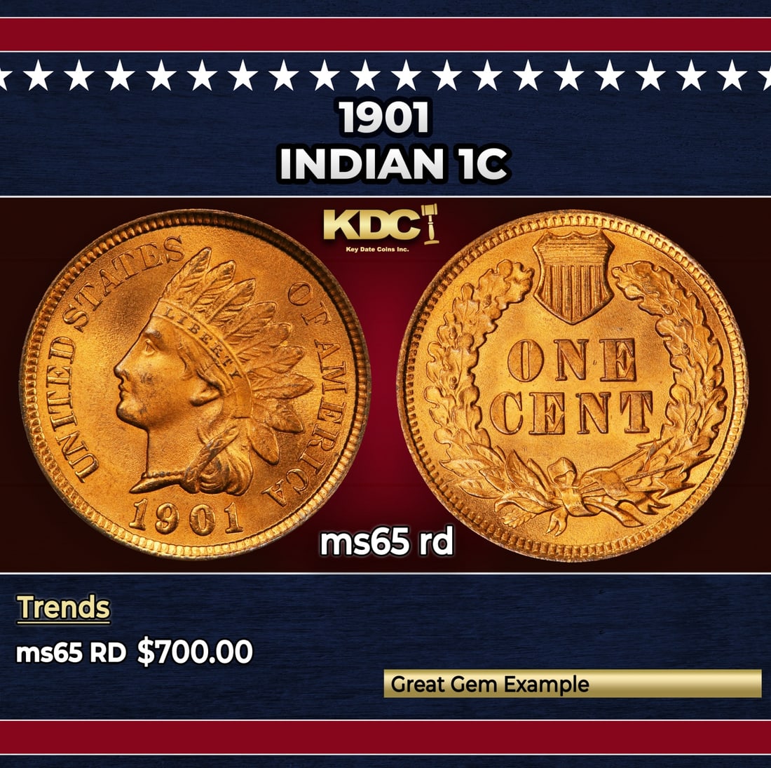 1901 Indian Cent 1c Grades ms65 rd: 1901 Indian Cent 1c Grades ms65 rd.