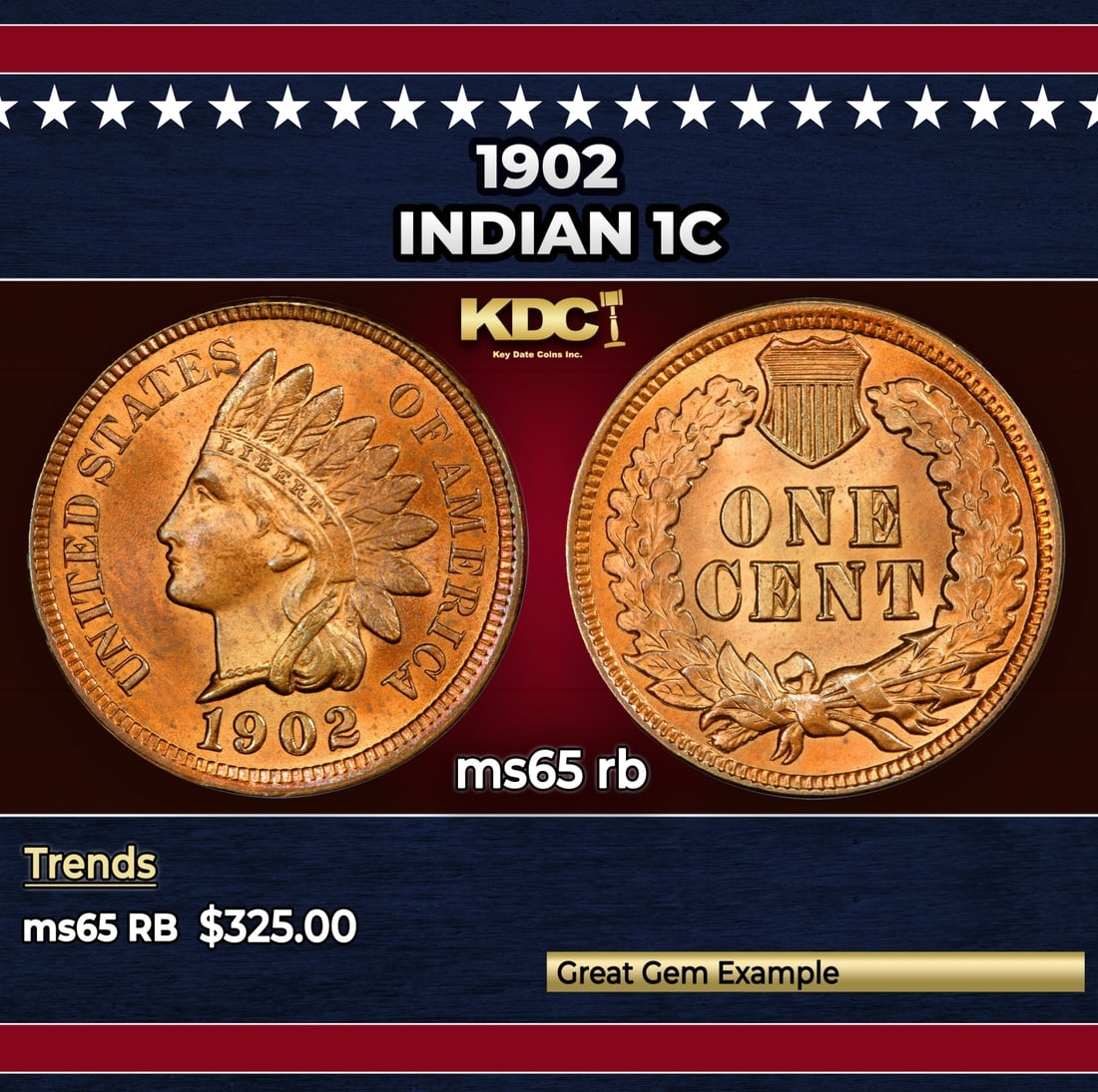 1902 Indian Cent 1c Grades ms65 rb: 1902 Indian Cent 1c Grades ms65 rb.
