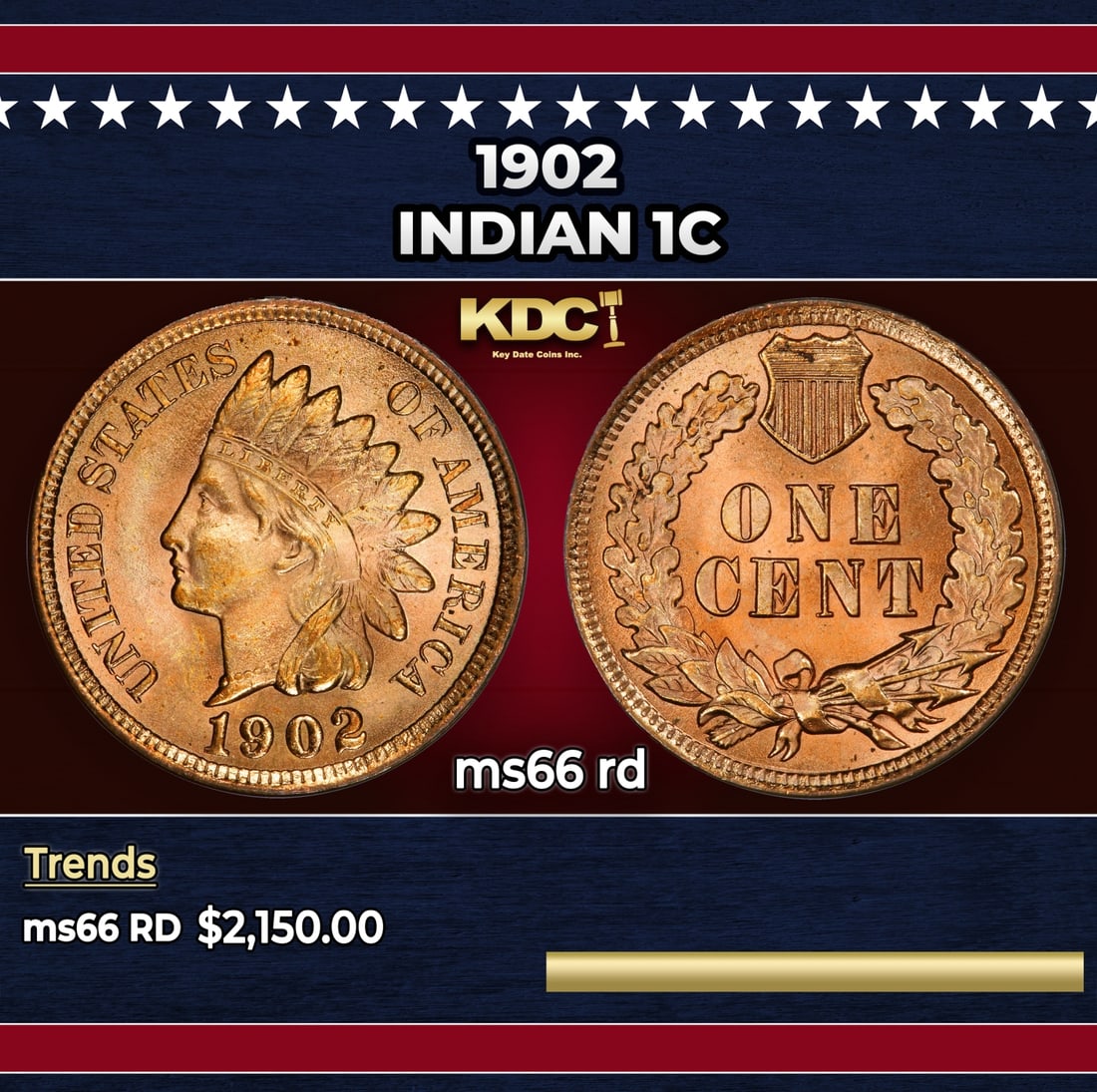 1902 Indian Cent 1c ms66 rd SEGS: 1902 Indian Cent 1c ms66 rd SEGS.