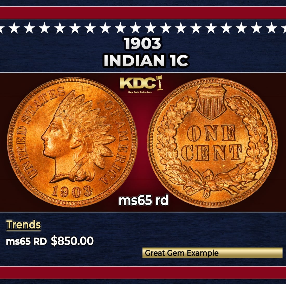 1903 Indian Cent 1c Grades ms65 rd: 1903 Indian Cent 1c Grades ms65 rd.