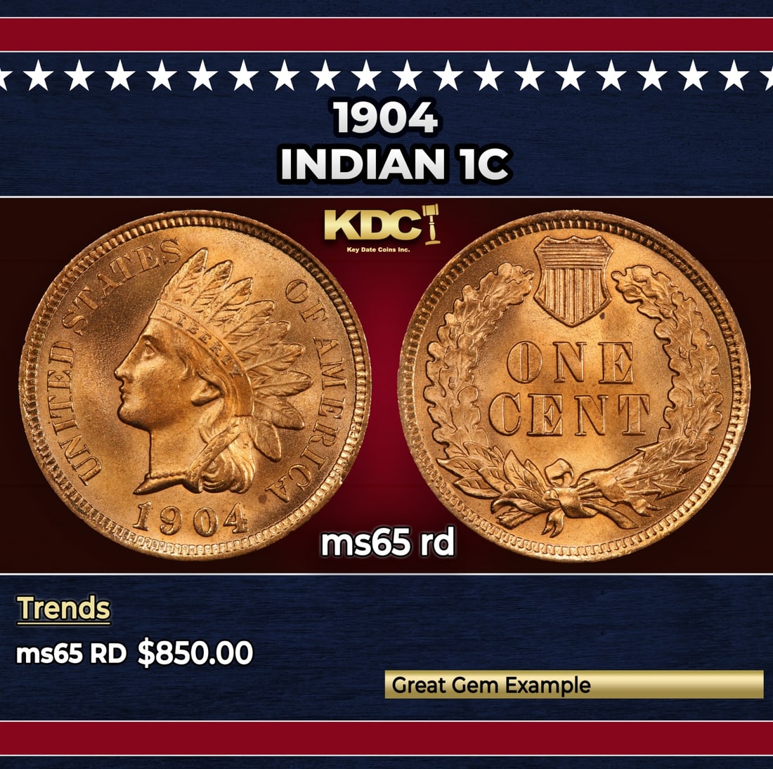 1904 Indian Cent 1c Grades ms65 rd: 1904 Indian Cent 1c Grades ms65 rd.