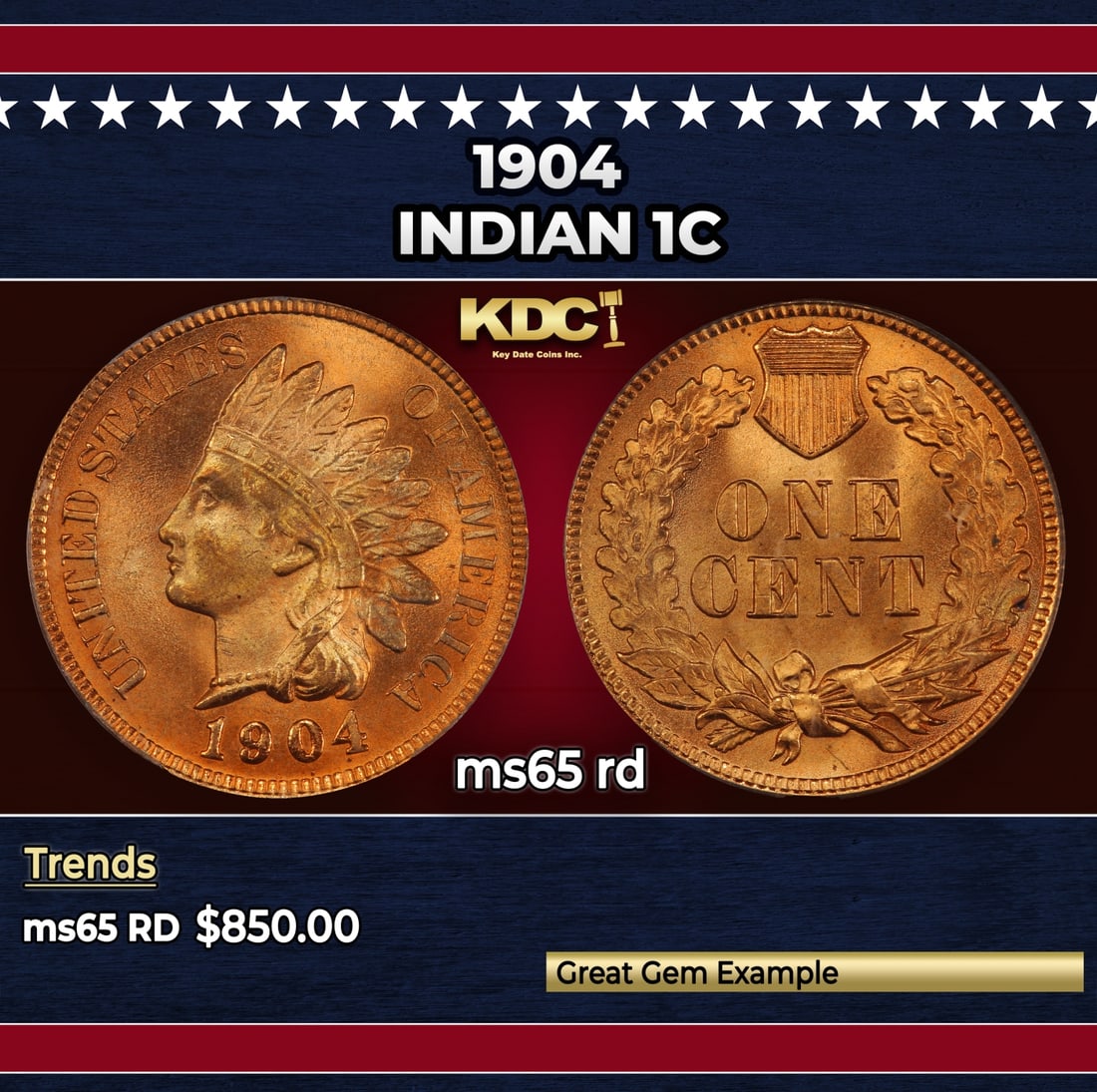 1904 Indian Cent 1c Grades ms65 rd: 1904 Indian Cent 1c Grades ms65 rd.