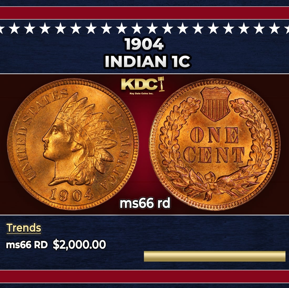 1904 Indian Cent 1c ms66 rd SEGS: 1904 Indian Cent 1c ms66 rd SEGS.