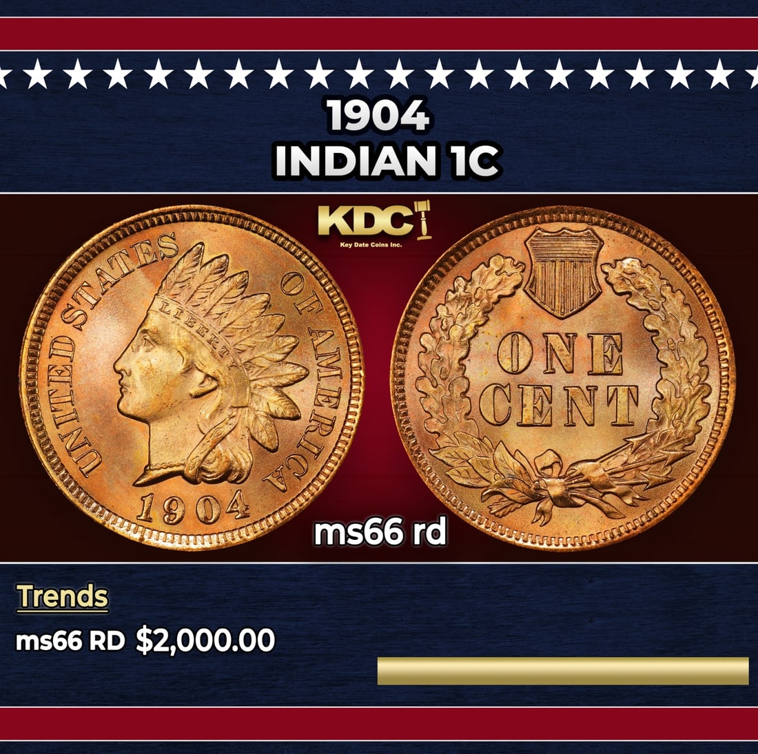 1904 Indian Cent 1c ms66 rd SEGS: 1904 Indian Cent 1c ms66 rd SEGS.