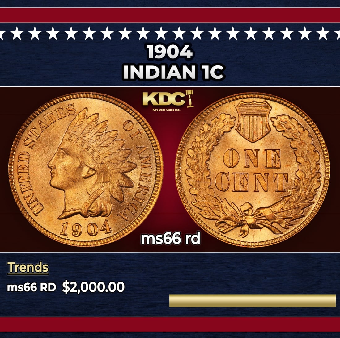 1904 Indian Cent 1c ms66 rd SEGS: 1904 Indian Cent 1c ms66 rd SEGS.