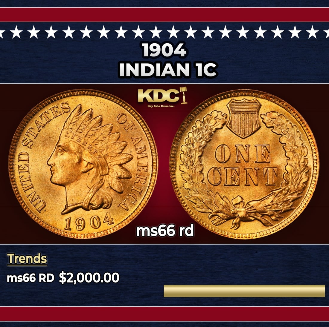 1904 Indian Cent 1c ms66 rd SEGS: 1904 Indian Cent 1c ms66 rd SEGS.