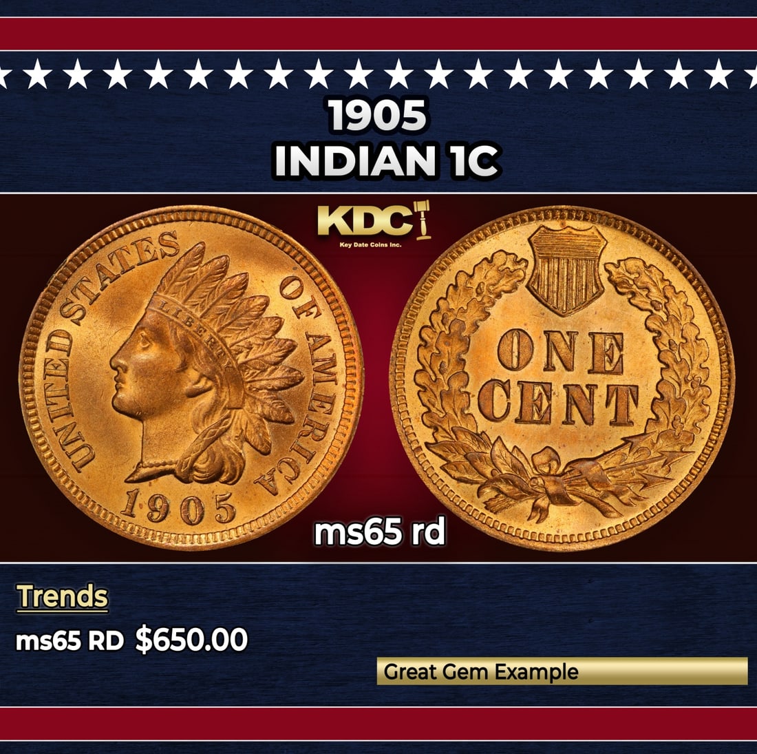 1905 Indian Cent 1c Grades ms65 rd: 1905 Indian Cent 1c Grades ms65 rd.