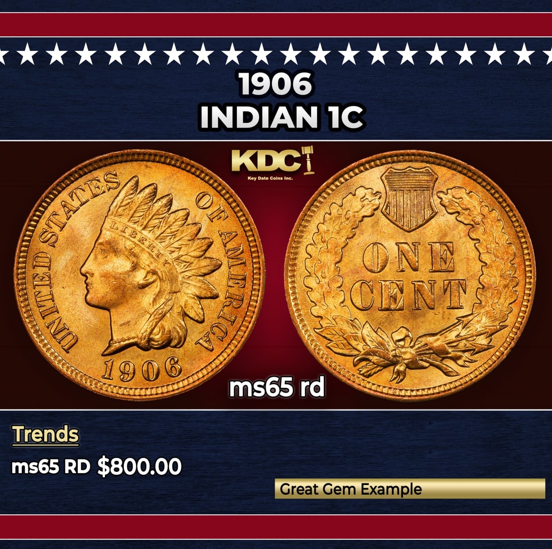 1906 Indian Cent 1c Grades ms65 rd: 1906 Indian Cent 1c Grades ms65 rd.