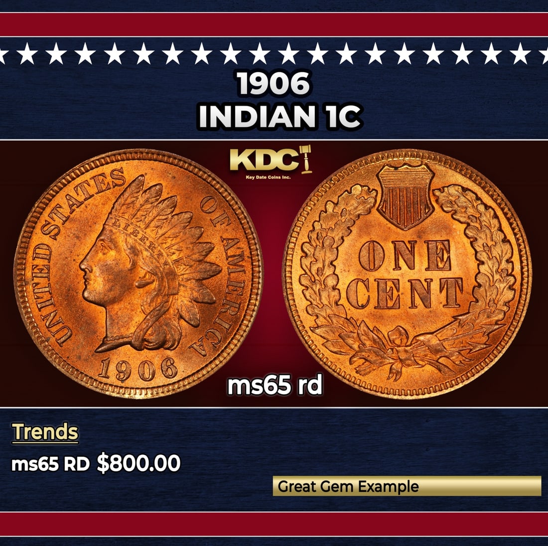 1906 Indian Cent 1c Grades ms65 rd: 1906 Indian Cent 1c Grades ms65 rd.