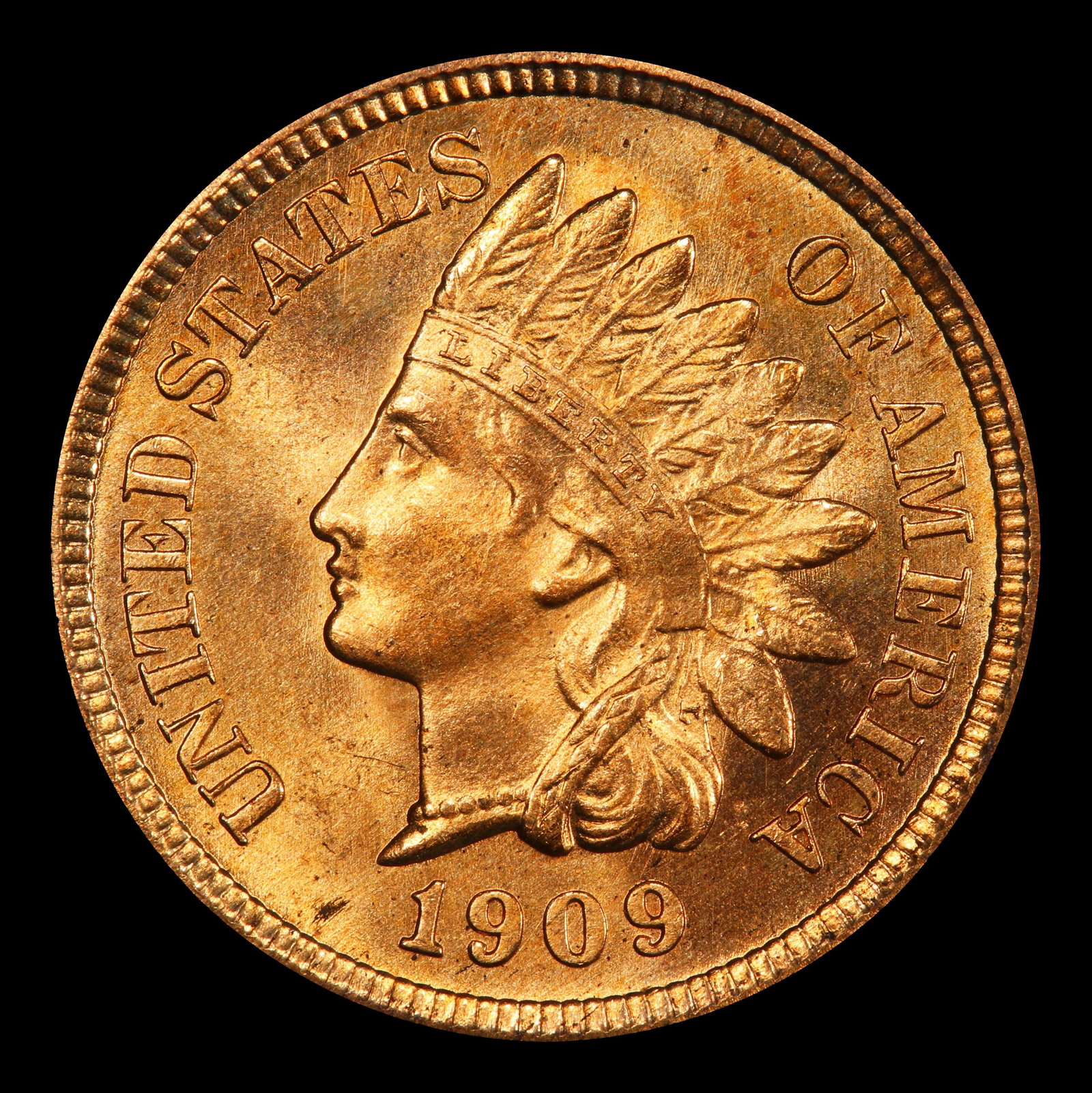 1909 Indian Cent 1c ms65+ rd SEGS - 2