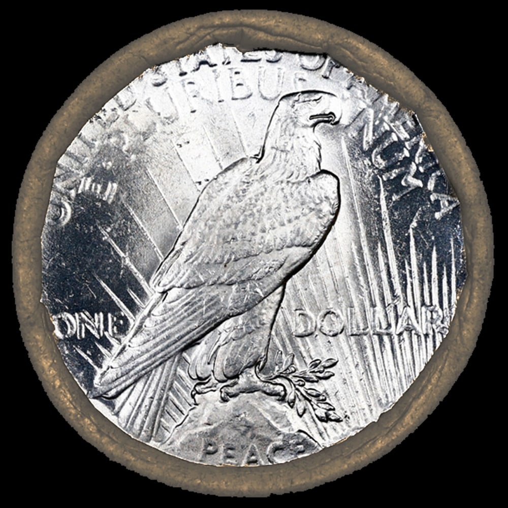 Uncirculated Peace Dollar 10 Coin Roll SEARS 1921/'P' Rev End - 3