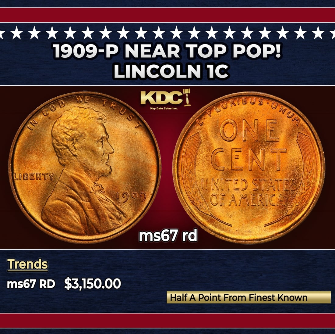 1909-p Lincoln Cent Near Top Pop! 1c ms67 rd SEGS: 1909-p Near Top Pop! Lincoln Cent 1c ms67 rd SEGS.