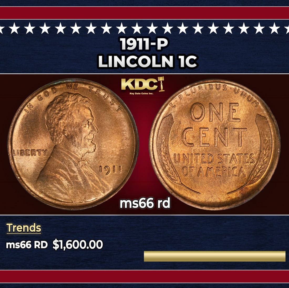 1911-p Lincoln Cent 1c ms66 rd SEGS: 1911-p Lincoln Cent 1c ms66 rd SEGS.