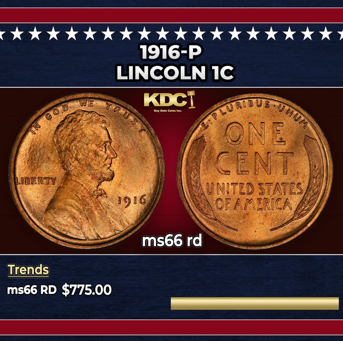 1916-p Lincoln Cent 1c Grades ms66 rd: 1916-p Lincoln Cent 1c Grades ms66 rd.