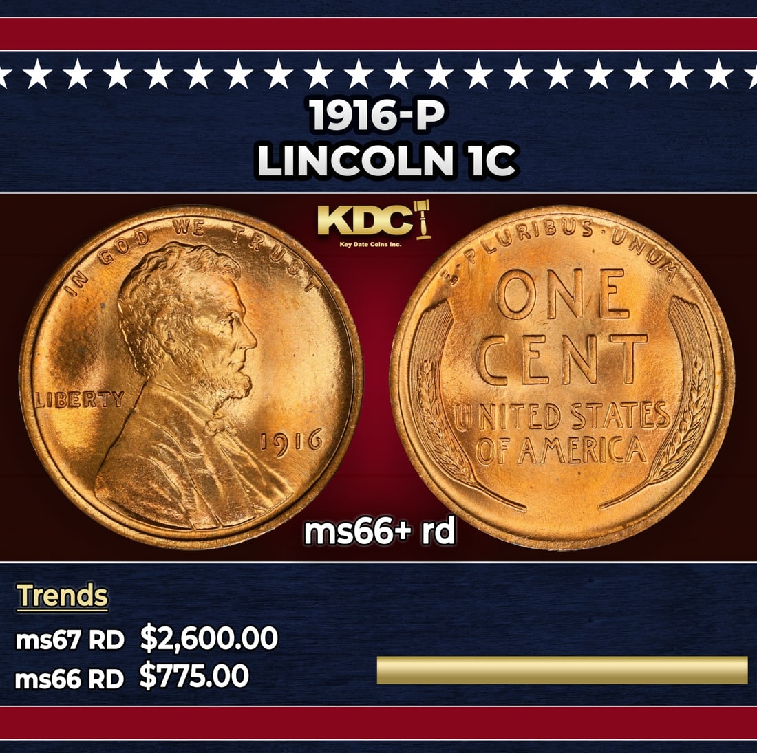 1916-p Lincoln Cent 1c ms66+ rd SEGS: 1916-p Lincoln Cent 1c ms66+ rd SEGS.