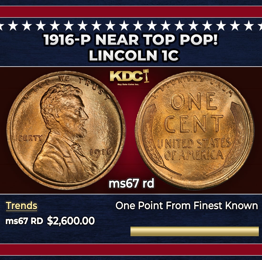 1916-p Lincoln Cent Near Top Pop! 1c ms67 rd SEGS: 1916-p Near Top Pop! Lincoln Cent 1c ms67 rd SEGS.