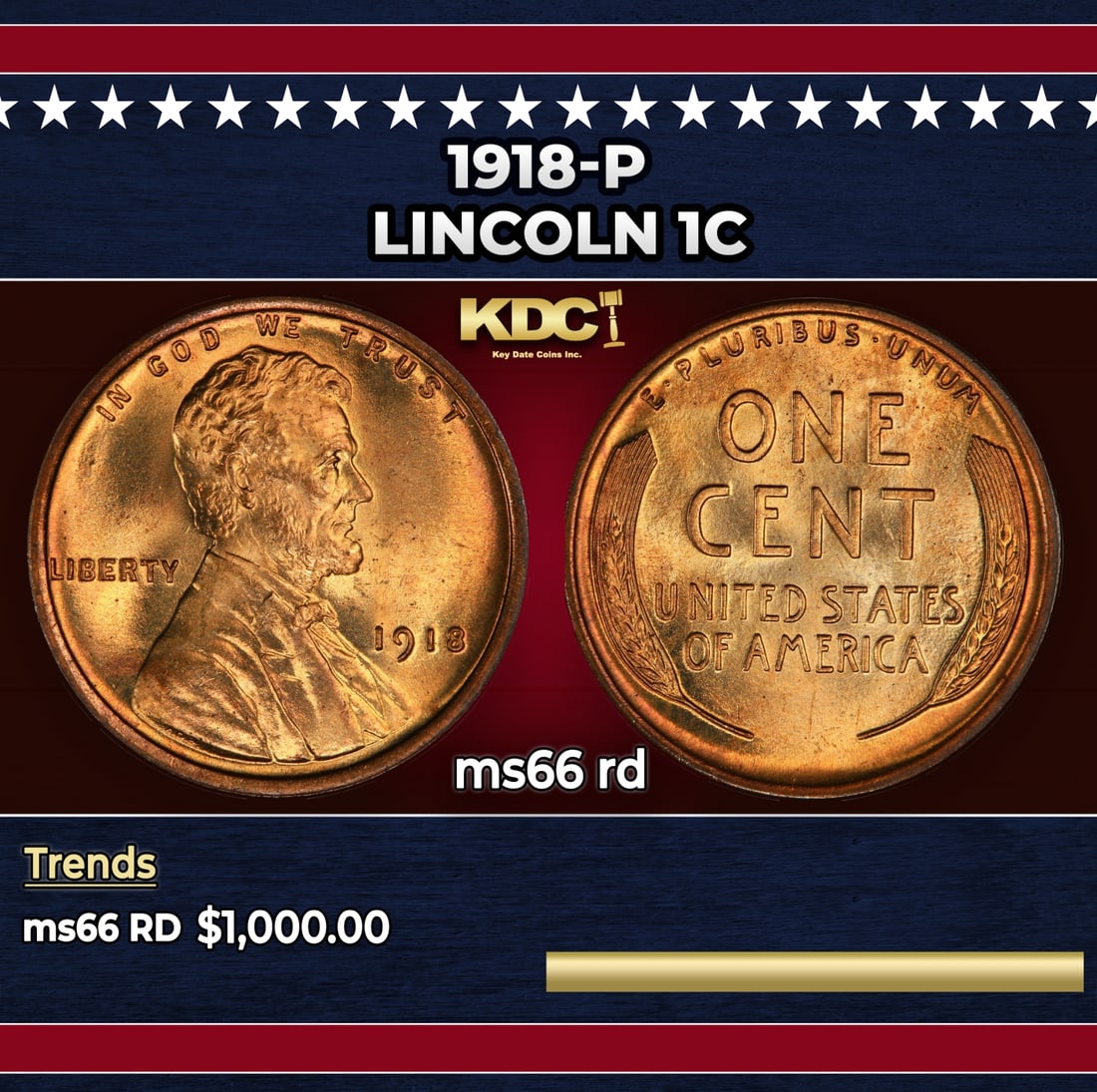 1918-p Lincoln Cent 1c ms66 rd SEGS: 1918-p Lincoln Cent 1c ms66 rd SEGS.