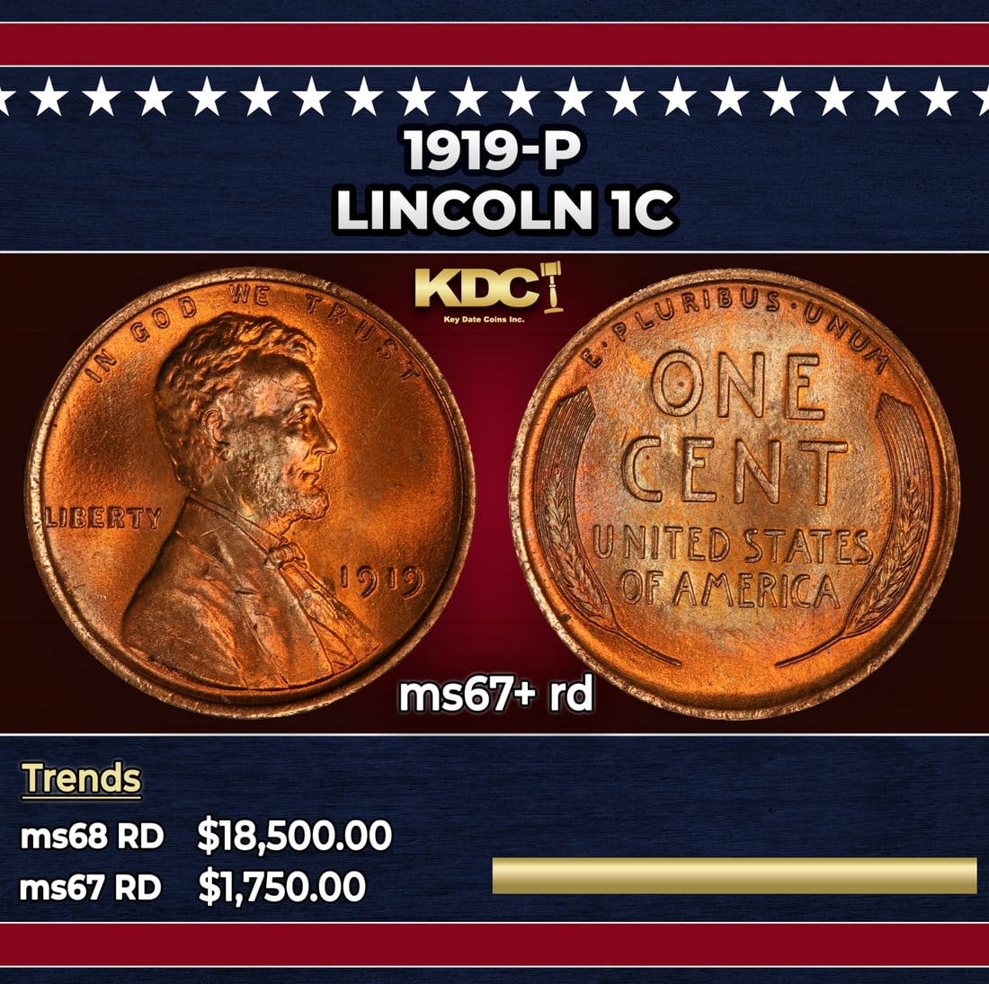 1919-p Lincoln Cent 1c ms67+ rd SEGS: 1919-p Lincoln Cent 1c ms67+ rd SEGS.