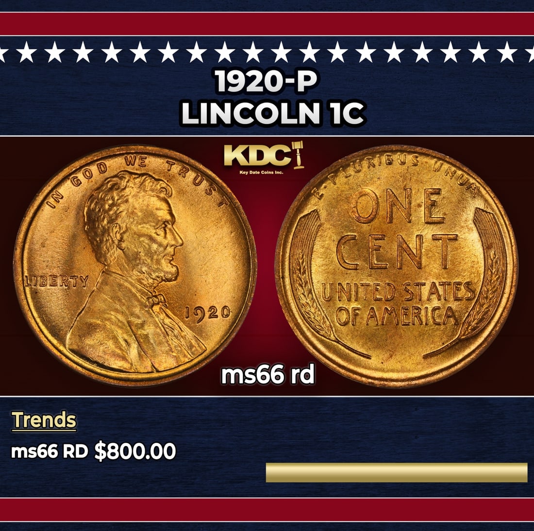 1920-p Lincoln Cent 1c Grades ms66 rd: 1920-p Lincoln Cent 1c Grades ms66 rd.